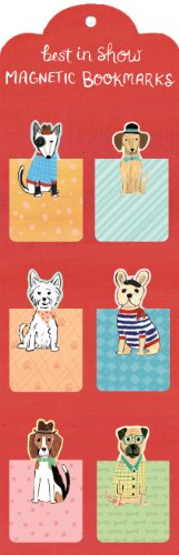 Six illustrated magnetic bookmarks featuring different dressed-up dogs.