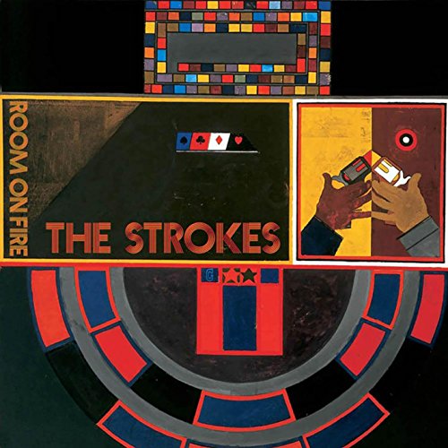 The Strokes’ “Room On Fire” vinyl album cover, colorful geometric design.