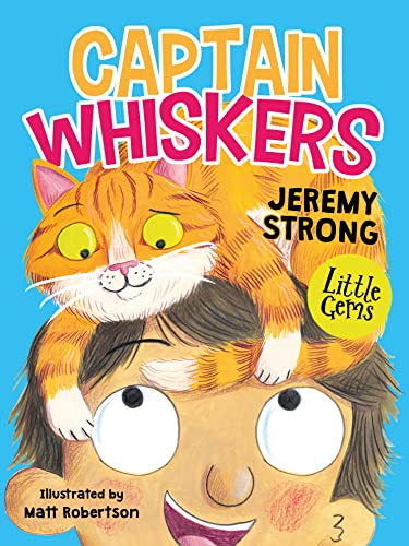 Book cover: orange cat on a boy’s head, titled “Captain Whiskers.”