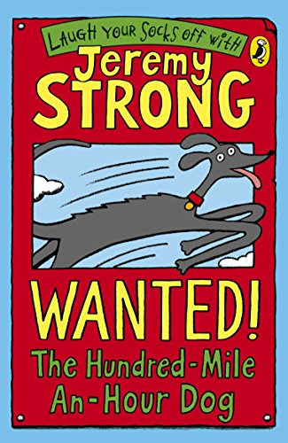 Book cover: cartoon greyhound speeding, with "Wanted!" and author's name.