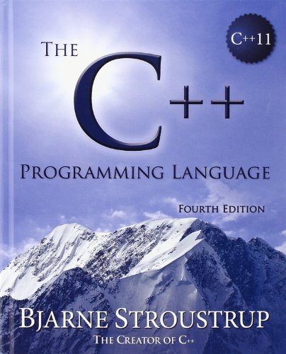 Book cover for The C++ Programming Language, Fourth Edition by Bjarne Stroustrup featuring mountains.