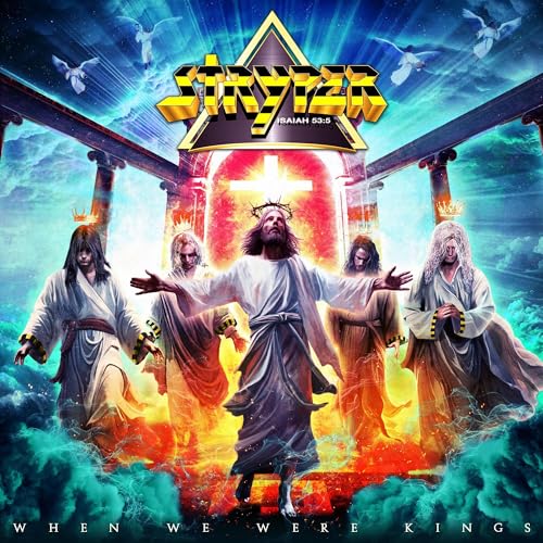Stryper album cover featuring religious imagery and band members in white robes.