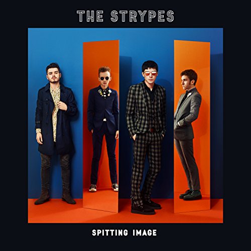 CD cover featuring four formally dressed young men against bold colors.