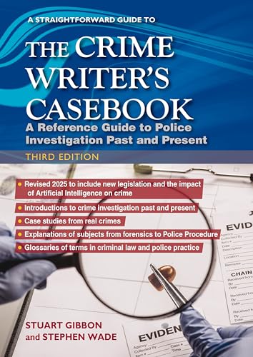 Book cover: "The Crime Writer's Casebook," third edition, with forensic imagery.