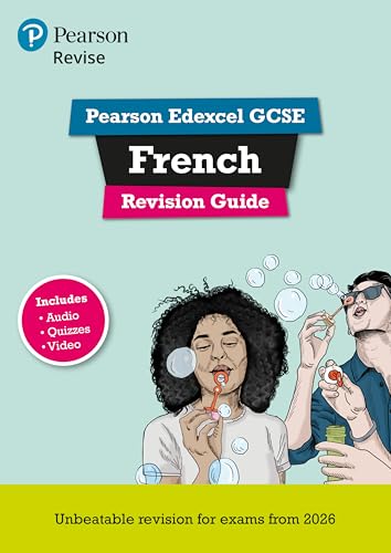 Pearson Revise Edexcel GCSE French revision guide cover with illustration of people blowing bubbles.