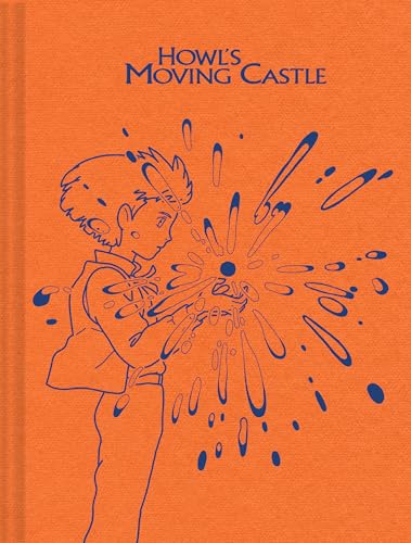 Orange notebook cover with blue line art of a boy and sparks.