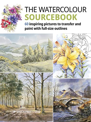 Book cover showing watercolor paintings of landscapes, flowers, and line art outlines.