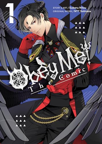 “Obey Me!” comic volume 1 cover featuring a demon character with black wings.