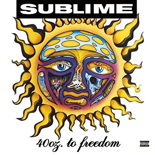 Sublime’s “40 Oz. to Freedom” album cover: sun with a face and flames.