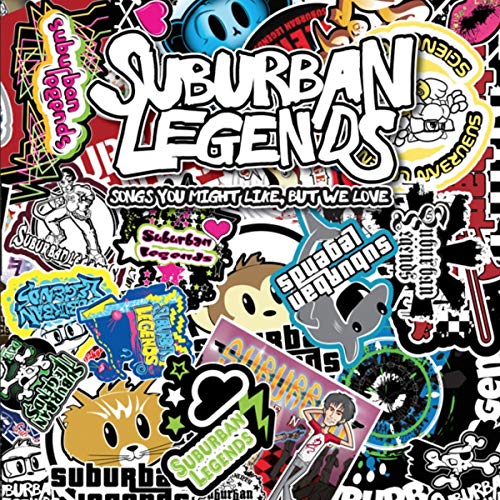 Album cover for “Suburban Legends” vinyl, collage of colorful anime-style stickers.