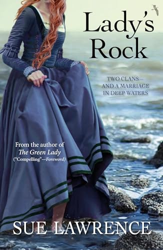 Book cover: woman in historical dress by a rocky shore.