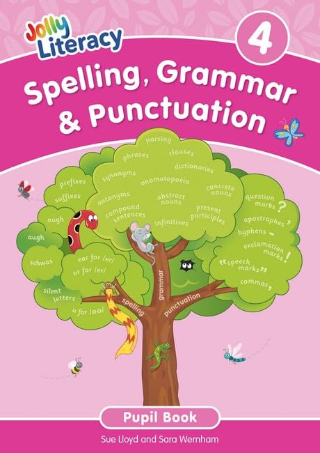 Pupil book 4 cover with a tree displaying grammar and spelling terms.