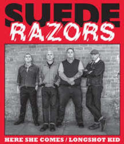Vinyl cover featuring the band Suede Razors standing before a brick wall.