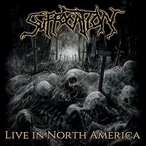 Black and white album art featuring skulls and crosses with the Suffocation band logo.