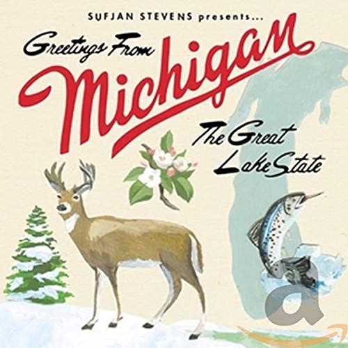 CD cover with deer, fish, and Michigan state floral design.