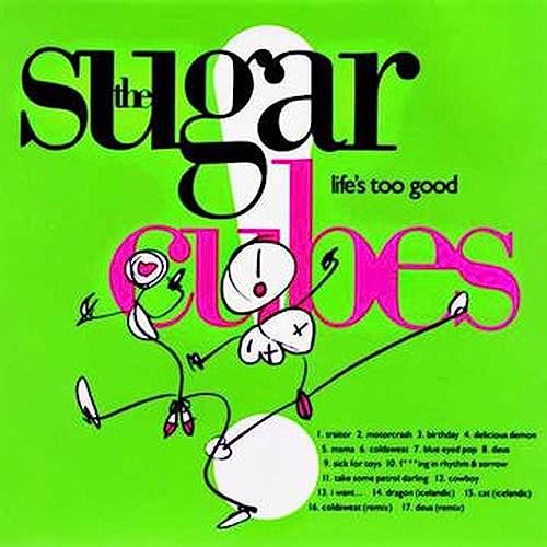 Sugarcubes album cover: bright green background with cartoon figures and text.