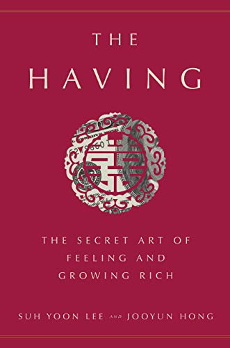 Book cover: "The Having" with ornate central design, red background.