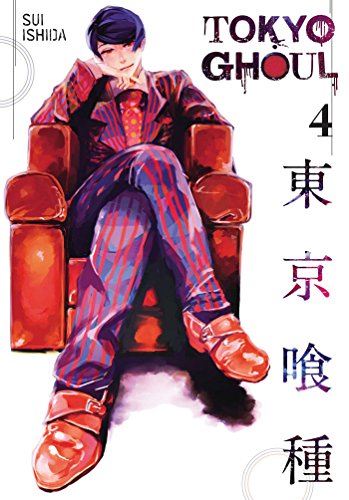 A man with dark hair sits in a red chair on the Tokyo Ghoul cover.