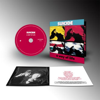 A red CD and booklet with a colorful album cover titled "Suicide - A Way of Life".
