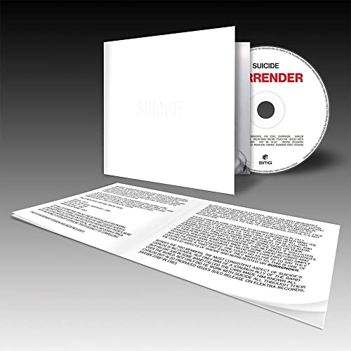 Suicide - Surrender" CD case open, showing booklet and silver disc.
