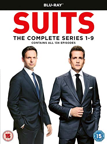 Suits" Blu-ray box set cover featuring two men in suits.