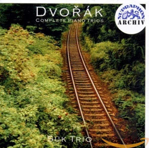 "CD cover with train tracks surrounded by greenery, featuring 'Dvorak' and 'Suk Trio' text."