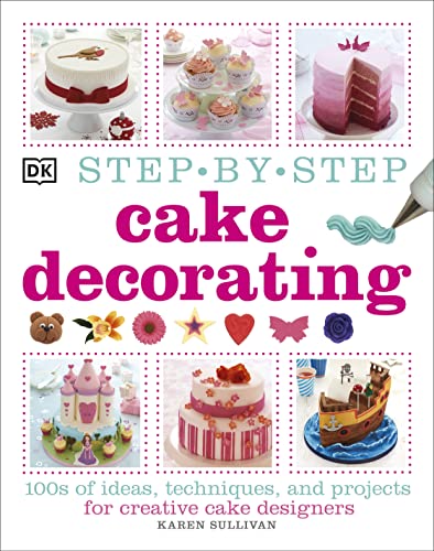 Book cover with decorated cakes, tools, and colorful design elements.
