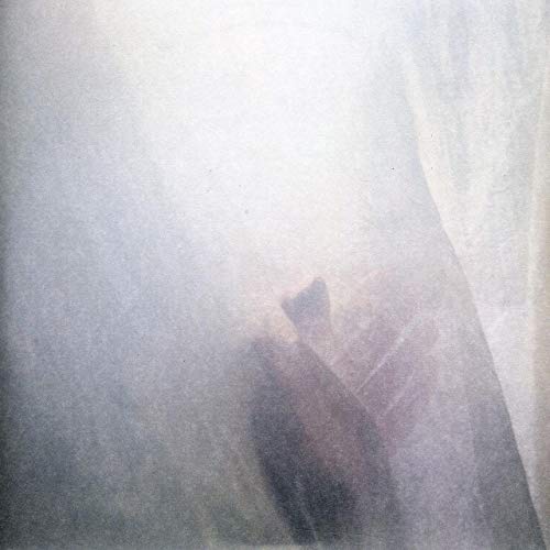 A blurry, abstract image of a hand visible through a translucent white curtain.