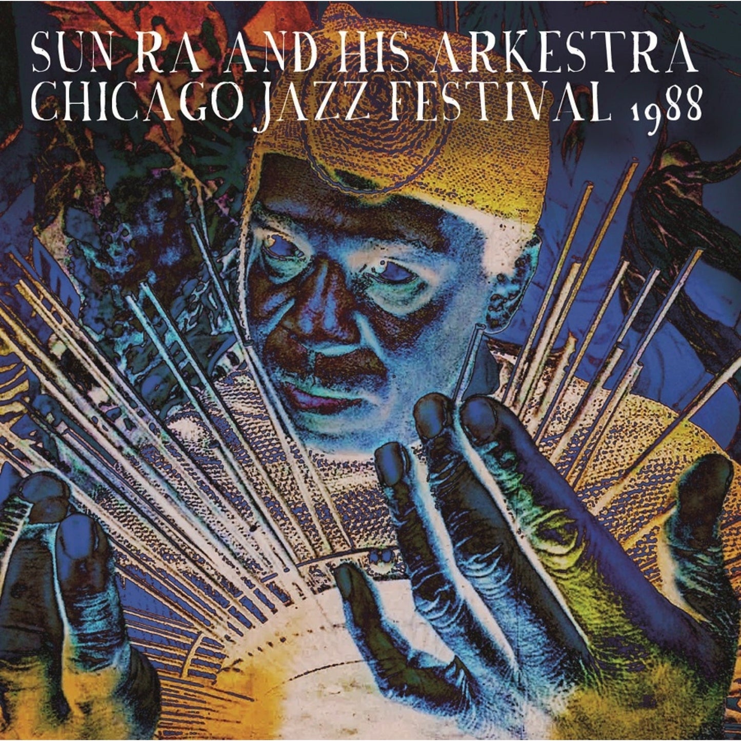 CD cover: Sun Ra portrait with colorful, abstract musical elements.