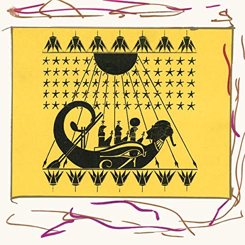 Yellow album cover with black Egyptian-style boat and celestial imagery.