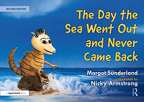 Book cover featuring a cartoon dragon sitting on a rock by the sea.
