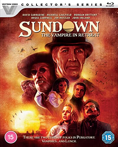 Blu-ray cover art for Sundown: The Vampire in Retreat featuring a cast montage.