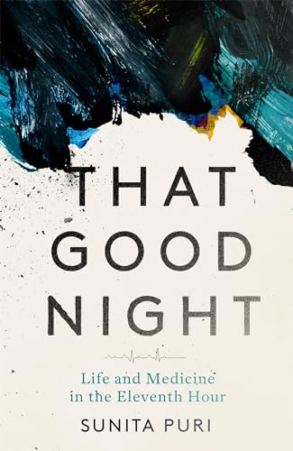 Book cover with dark blue brushstrokes and bold white title: "That Good Night".