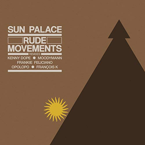 Vinyl record cover: brown background, text, sun graphic, and triangle.