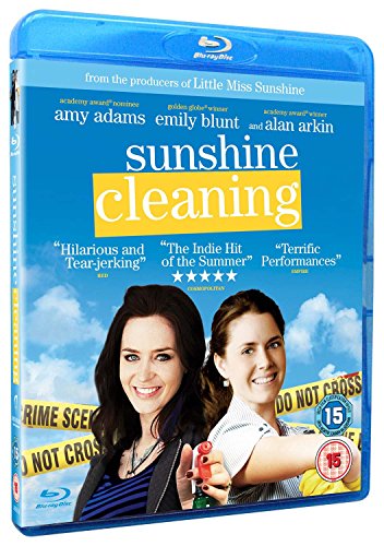 Blu-ray cover for Sunshine Cleaning featuring Amy Adams and Emily Blunt against blue sky.