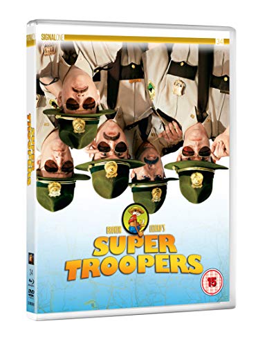 Super Troopers" Blu-ray cover with multiple state troopers in uniform.