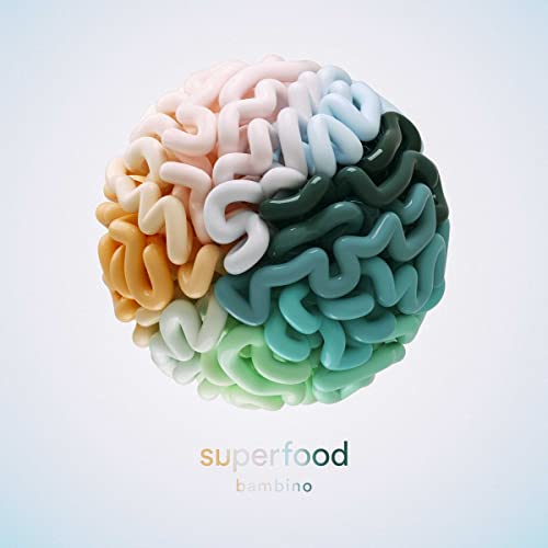 Album cover for Superfood - Bambino, featuring colorful, abstract, wavy shapes.