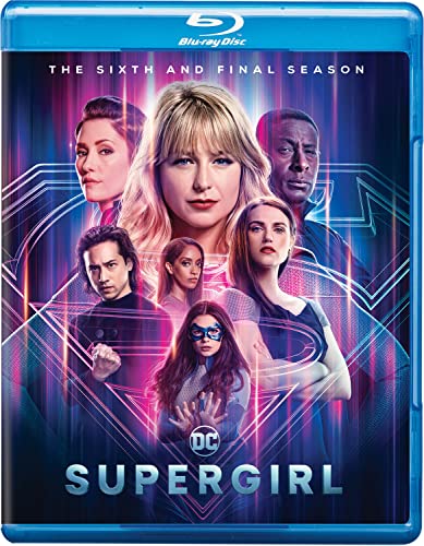 Supergirl" Blu-ray cover featuring cast portraits over a glowing Supergirl logo.