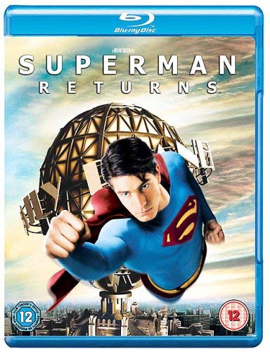 Superman flying towards the viewer on the "Superman Returns" Blu-ray cover.