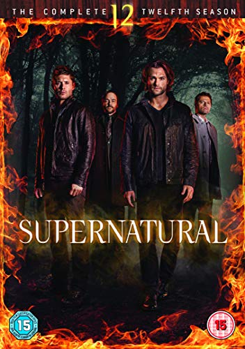 Supernatural Season 12 DVD cover featuring four men in a dark forest.