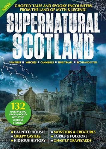 Book cover: “Supernatural Scotland” with a stormy castle image.