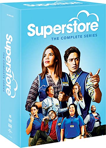 Superstore" complete series DVD cover with cast photo and blue background.