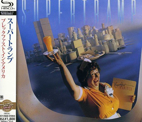 Supertramp’s “Breakfast in America” album cover with a waitress and cityscape.