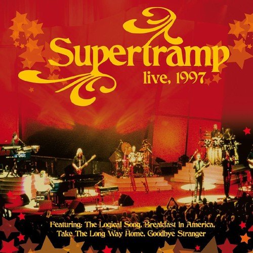 "Supertramp live album cover featuring a band performing on stage with red background."