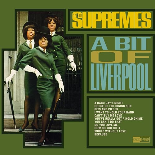 The Supremes album cover, "A Bit of Liverpool," featuring three women in green suits.