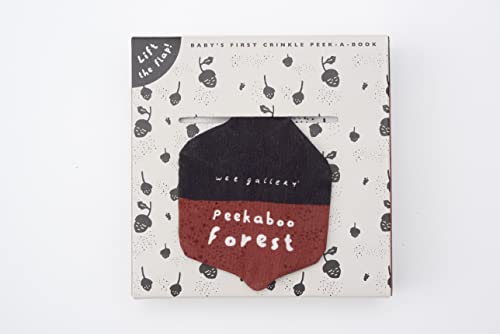 Baby book, “Peekaboo Forest,” with a crinkly black and red flap.