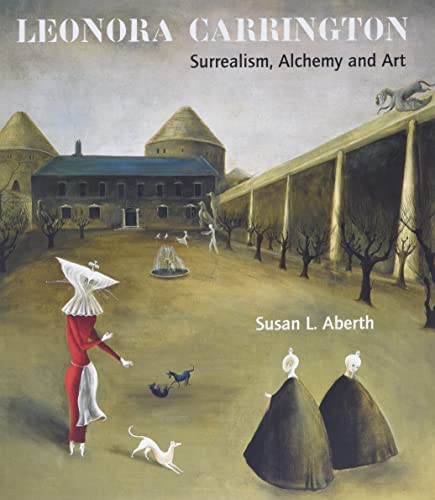 Book cover featuring a surrealist painting of figures in a courtyard with stone buildings.