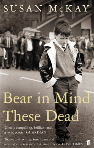 Book cover: young boy in school uniform, funeral procession blurred background.