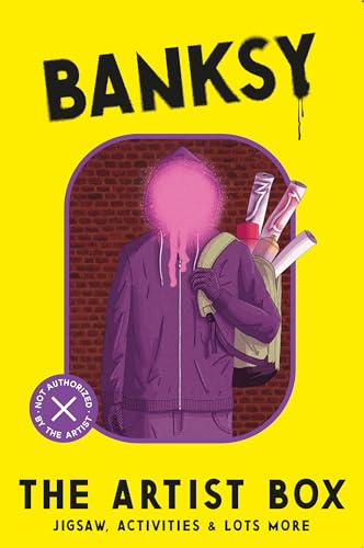 Banksy artist box cover with purple figure throwing paint cans.