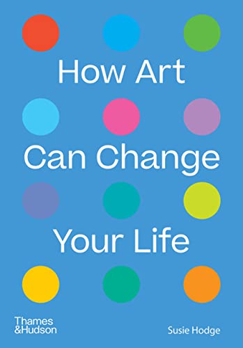 Book cover with white text on a blue background and colorful polka dots.